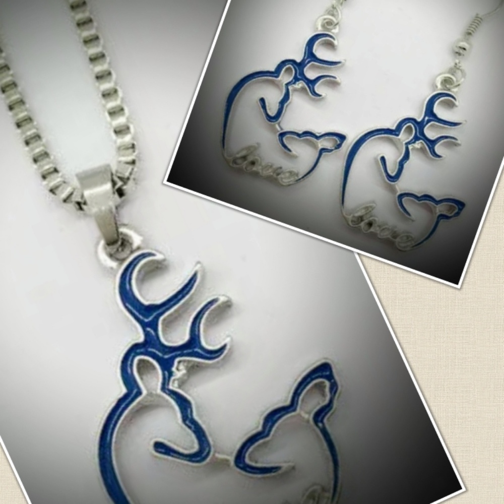 New Blue Love Browning Deer Necklace and Earring S